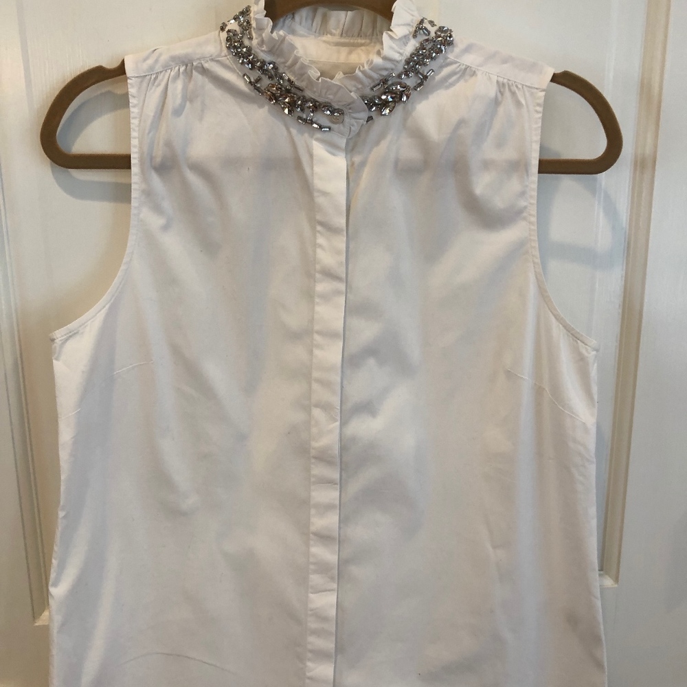J Crew Jeweled Collar Cotton Blouse